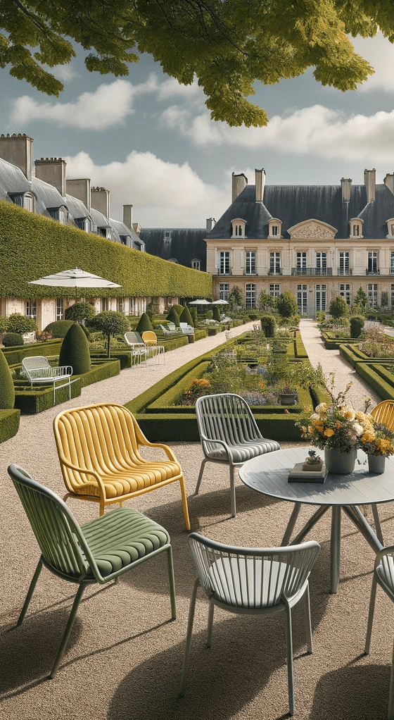 Fermob Bellevie Möbel in einem französischen Garten